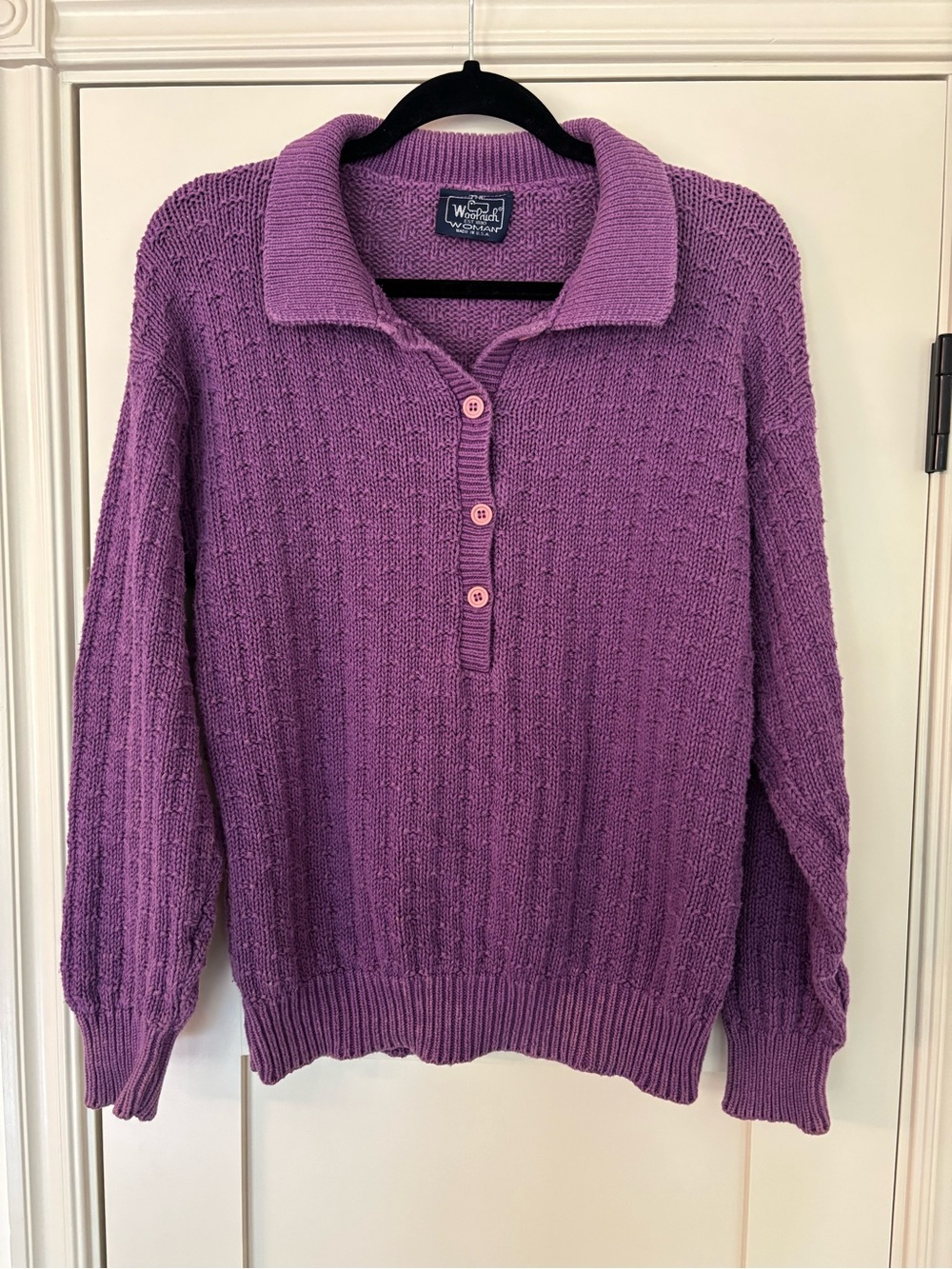 Vintage 80s 90s Woolrich Plum Purple Collared Chunky Knit Pullover Sweater M